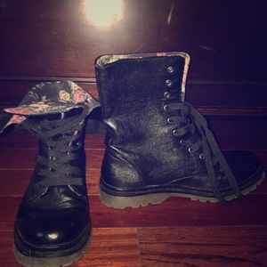 combat-style boots w/ floral print inside :) 